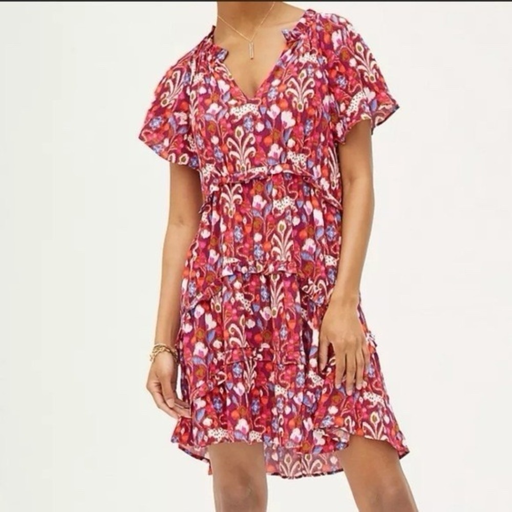By Anthropologie Women's Robin Tiered Mini Dress Pink Floral‎ Ruffle Size Medium